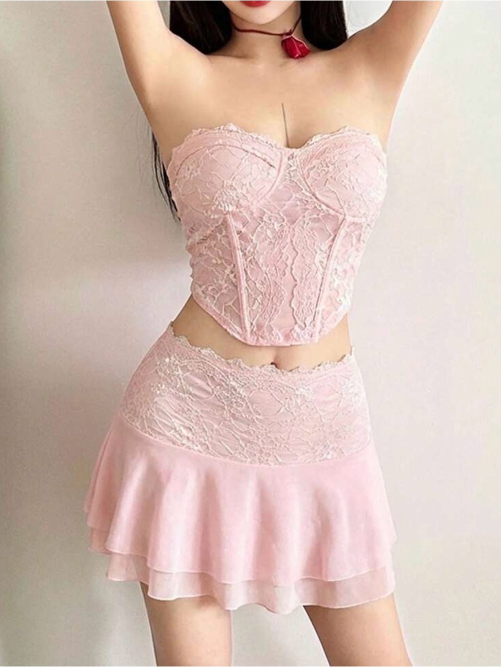 Lace Overlay Pink Mini Skirt - Feminine Layered Hem